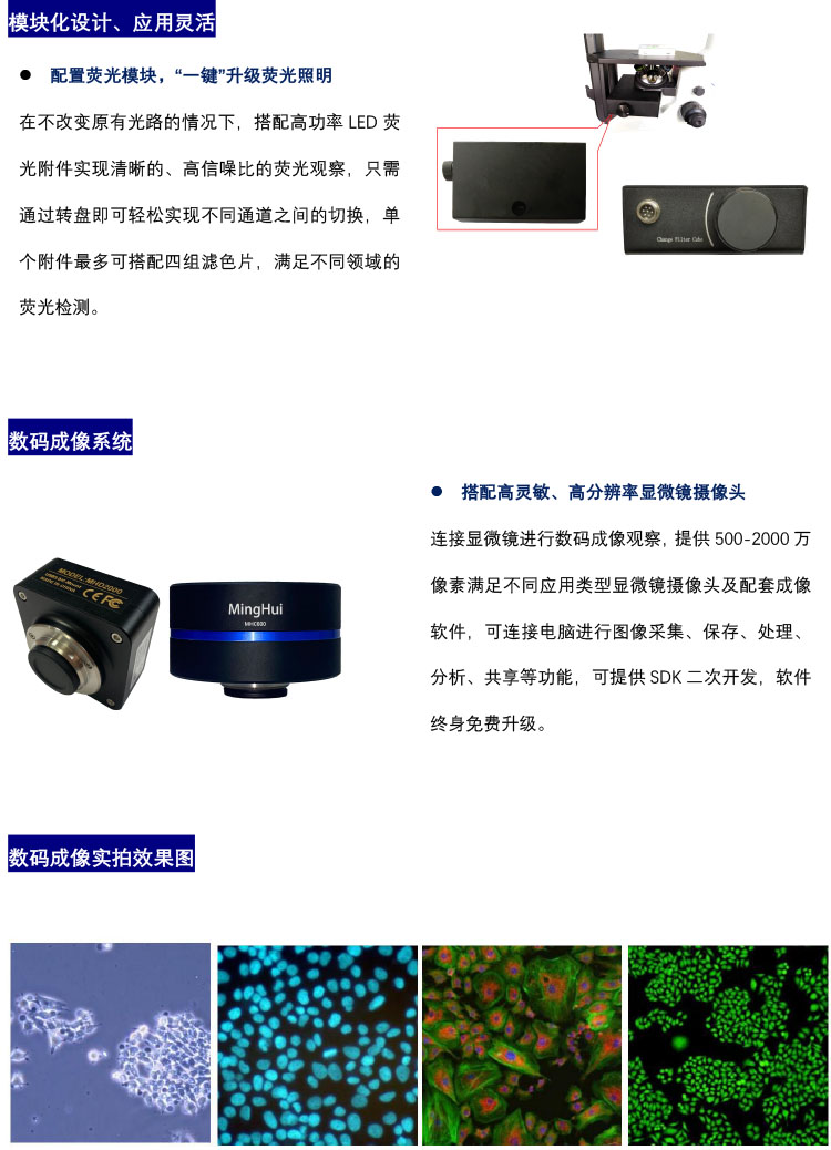 倒置熒光顯微鏡MHIF2000-倒置熒光模塊廠家-廣州明慧科技