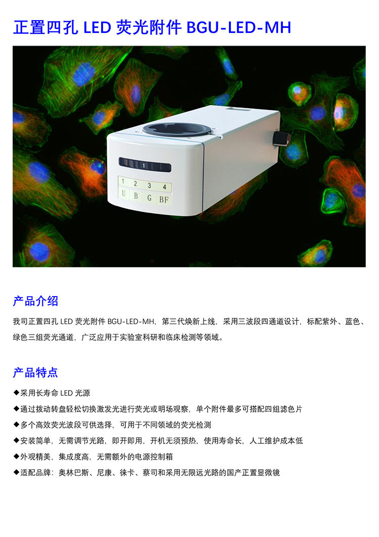 正置四孔LED熒光附件BGU-LED-MH-顯微鏡熒光led光源-明慧顯微鏡LED熒光模塊